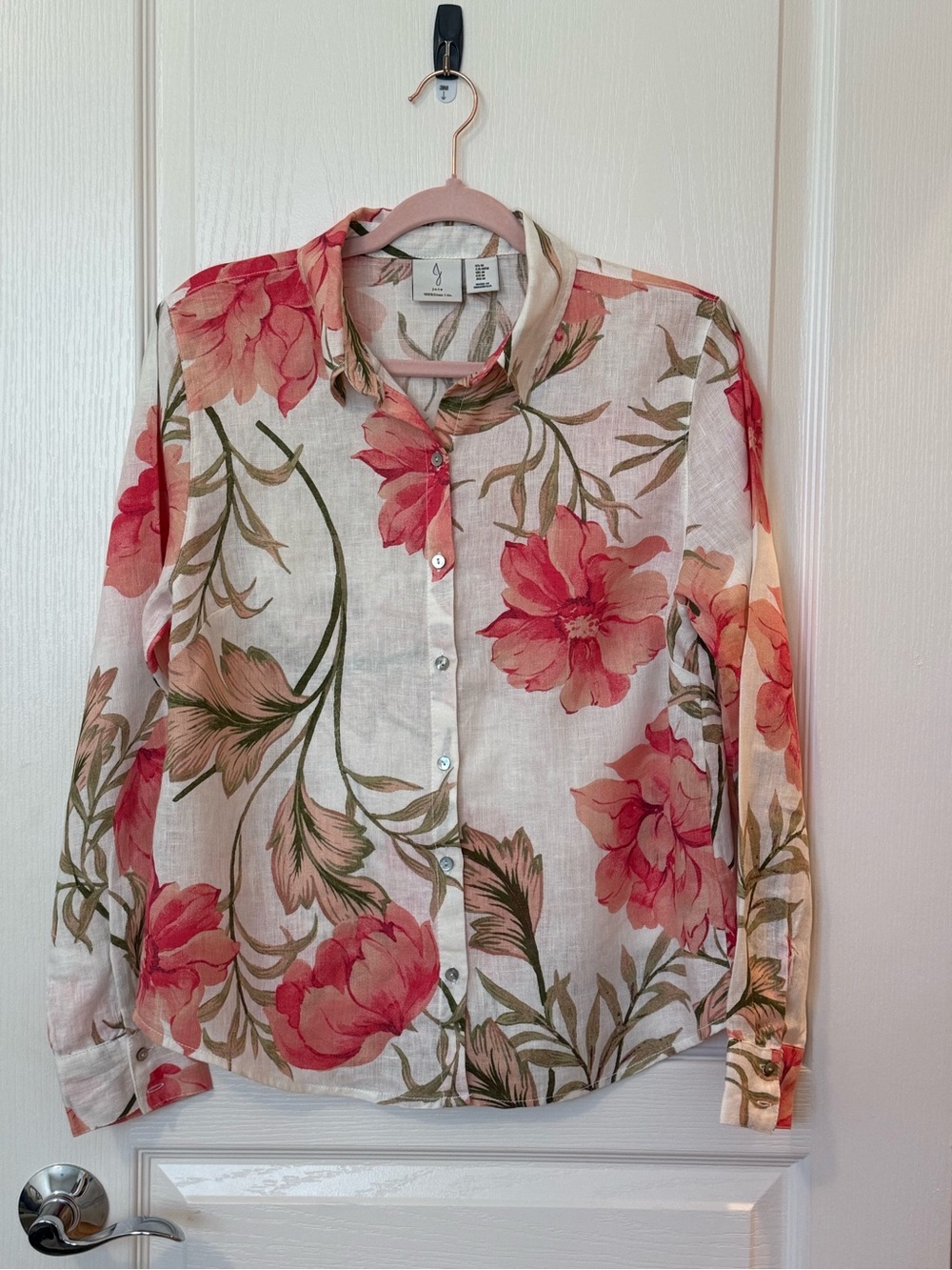 Joie 100% Linen Pink & Green Floral Button-Down Shirt